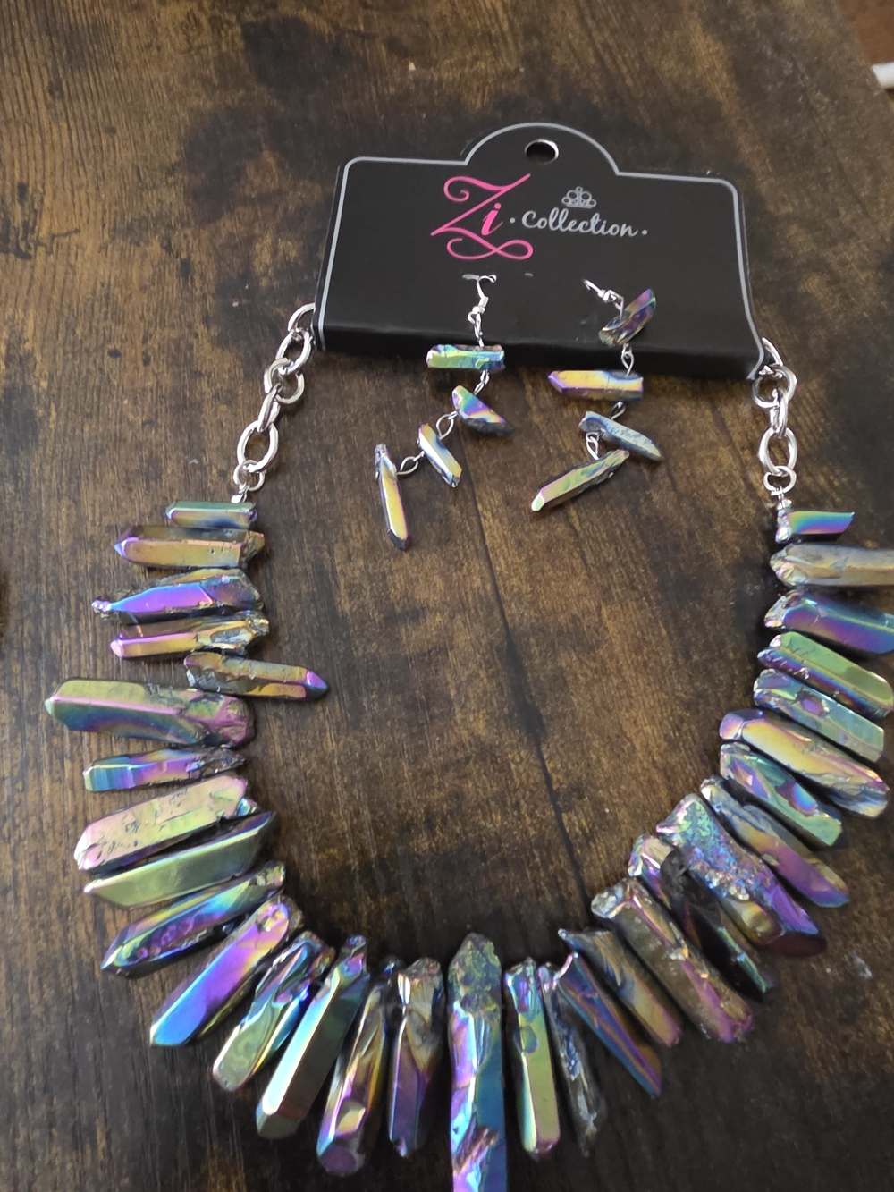ZI COLLECTION Iridescent Crystal Spike Necklace and Earrings - Multi